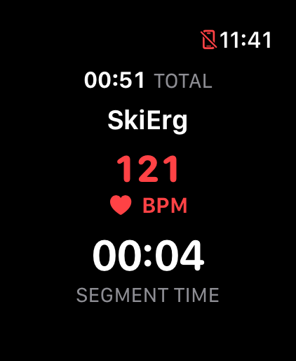 iRox SkiErg screen with heart rate, displayed in a watch frame